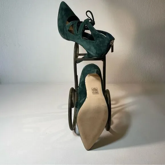 White House black market Money Green Suede Lace Up Heels 9 - Picture 7 of 10